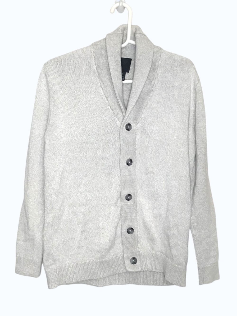 H&M Shawl Collar Cardigan Mens M Beige 100% Cotton Knit Button Minimalist Sweate